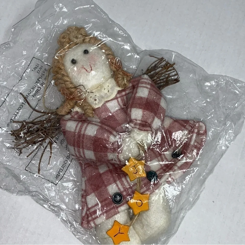 Lot of 5 Country Plush Decorations Ornaments Santa Snowman Reindeer Girl NEW